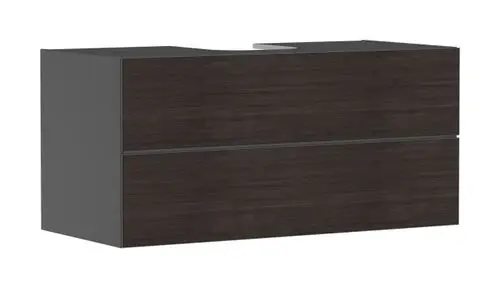 Waschtischunterschrank in Schiefergrau von Hansgrohe mit zwei Schubkästen, rechteckige Form, geeignet für Aufsatzwaschtisch, moderne Gestaltung.